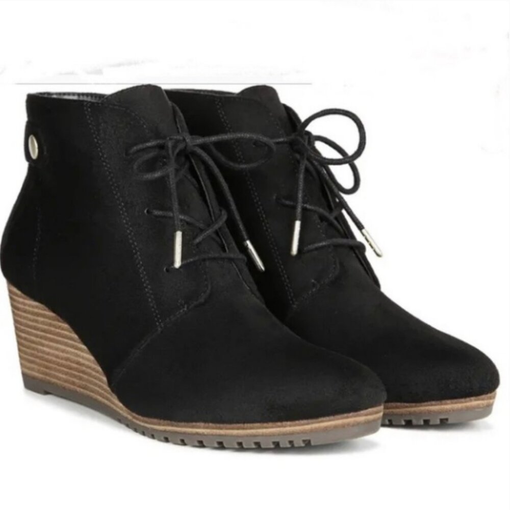 Dr. Scholl’s Conquer Black Wedge Heel Lace-up Booties - 10M